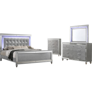 Valentino 4pc Bed, R, R, H Silver - King
