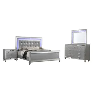 Valentino 4pc Bed, R, R, S Silver - King