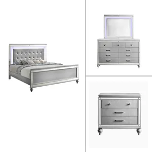 Valentino 4pc Bed, R, R, S Silver - King