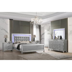 Valentino Silver 5pcs Bed/Dresser/Mirror/2 Nightstands - King