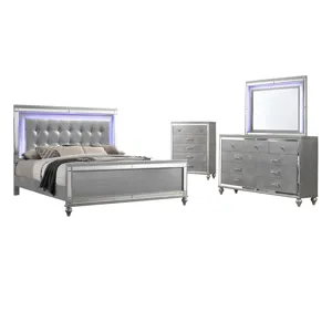 Valentino 4pc Bed, R, R, H Silver - California King