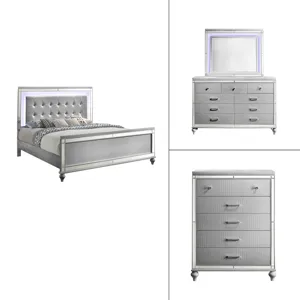 Valentino 4pc Bed, R, R, H Silver - California King