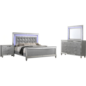 Valentino 4pc Bed, R, R, S Silver - California King