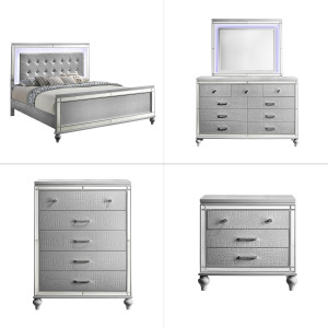 Valentino 5pc Bed, R, R, S, H Silver - California King