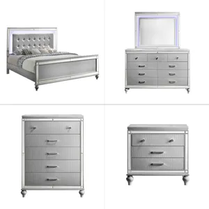 Valentino 5pc Bed, R, R, S, H Silver - California King