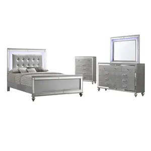 Valentino 4pc Bed, R, R, H Silver - Queen