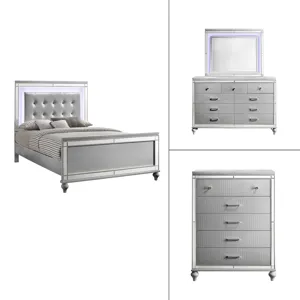 Valentino 4pc Bed, R, R, H Silver - Queen