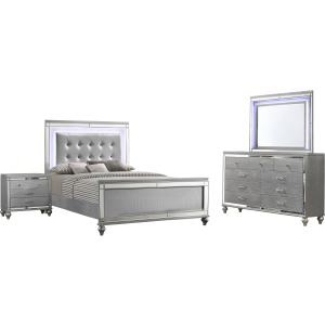 Valentino 4pc Bed, R, R, S Silver - Queen
