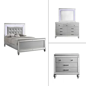 Valentino 4pc Bed, R, R, S Silver - Queen