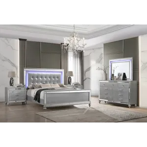 Valentino Silver 5pcs Bed/Dresser/Mirror/2 Nightstands - Queen