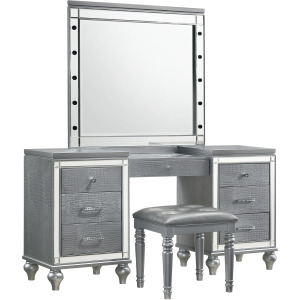 Valentino Vanity Table, Mirror & Stool Silver