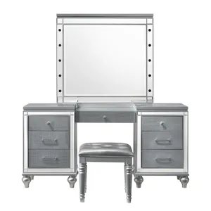 Valentino Vanity Table, Mirror & Stool Silver