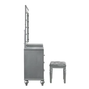 Valentino Vanity Table, Mirror & Stool Silver