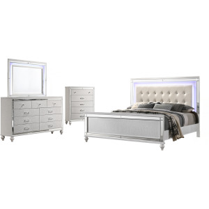 Valentino 4pc Bed, R, R, H White - King