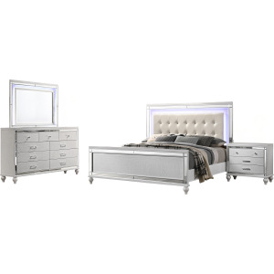 Valentino 4pc Bed, R, R, S White - King