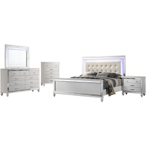 Valentino 5pc Bed, R, R, S, H White - King
