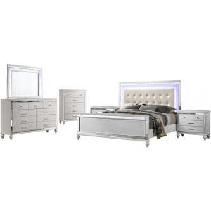 Valentino 6pcs Bed/Dresser/Mirror/Chest/2 Nightstands White - King