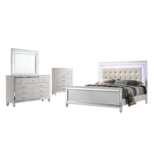 Valentino 4pc Bed, R, R, H White - California King
