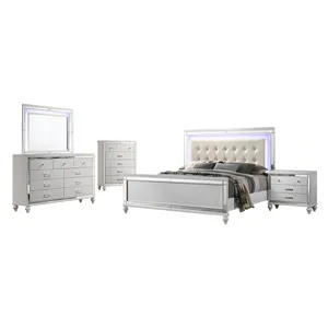 Valentino 5pc-Bed, R, R, S, H-White - California King