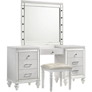 Valentino Vanity Table, Mirror & Stool White