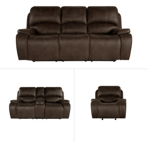 Brookings 3pc Manual Sofa/Love/Recliner Brown