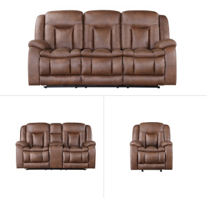 Morello Manual 3pc Sofa Love, Rec Brown