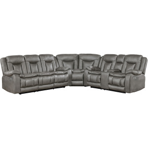 Morello 3 PC P1 Sofa/Love/Wedge W/Power Footrest-Gray