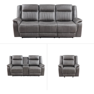 Enzo 3 PC Manual Sofa, Love, & Rec Gray