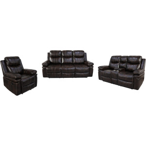 Kellen Manual 3pc Sofa Love, Rec Brown
