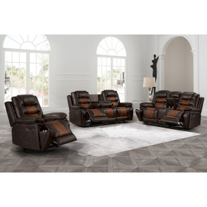 Nikko Manual 3pc Sofa Love, Rec Brown