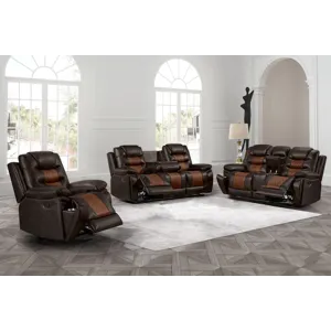 Nikko Manual 3pc Sofa Love, Rec Brown