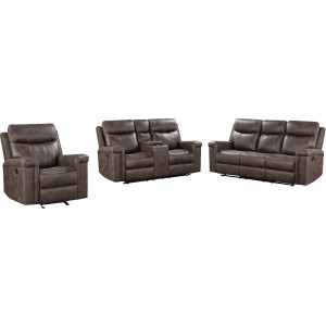 Quade Manual 3pc Sofa Love, Rec Mocha