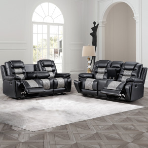 Nikko Manual-2pc Sofa/Love Black/Gray