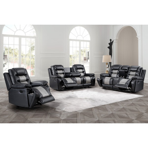 Nikko Manual 3pc Sofa/Love/Rec Black/Gray