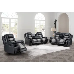 Nikko Manual 3pc Sofa/Love/Rec Black/Gray