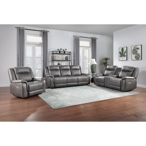 Enzo P2 3 PC Sofa, Love & Rec W/Power Headrest & Footrest Gray