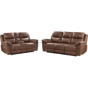Ryland P1 2pc Sofa/Love Power Footrest Brown