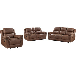 Ryland Manual 3pc Sofa Love, Rec Brown