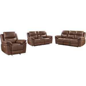 Ryland Power P1 3pc Sofa Love, Rec Brown