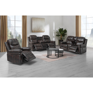 Kellen Power P1 3pc Sofa Love, Rec Brown