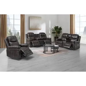 Kellen Power P1 3pc Sofa Love, Rec Brown