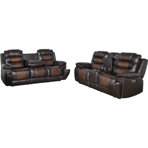 Nikko P1 2pc Sofa/Love Power Footrest Brown
