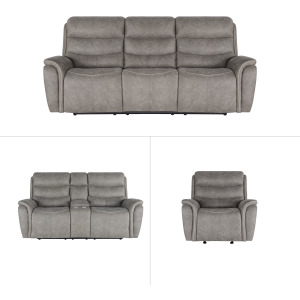 Kamari Power P2 3pc Sofa Love, Rec Gray