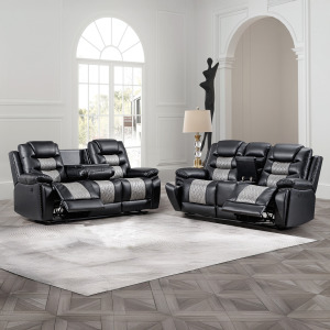 Nikko Power P1-2pc Sofa/Love Black/Gray