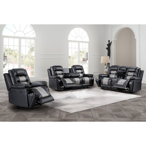 Nikko Power P1 3pc Sofa/Love/Rec Black/Gray