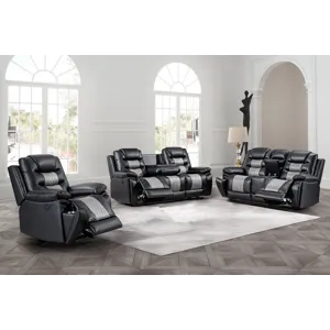 Nikko Power P1 3pc Sofa/Love/Rec Black/Gray