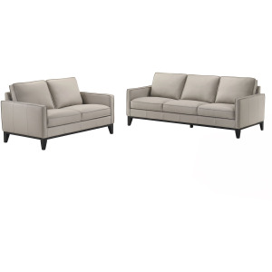 Aaron 2pcs Leather Manual Sofa/Love Mist Gray