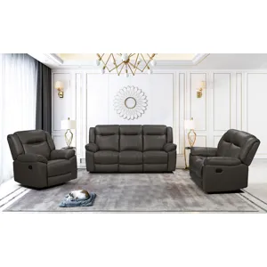 Taggart Leather Loveseat W/ Dual Recliners-Gray