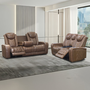 Dorian 2pcs Leather P2 Sofa/Love W/Power Headrest, Footrest & Cooler-