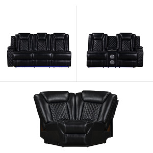 Orion II 3pc Manual Sectional Black